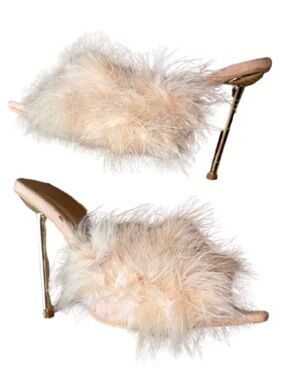 Lemonade Feather Trim Slide Mule heels in Light Beige size 8